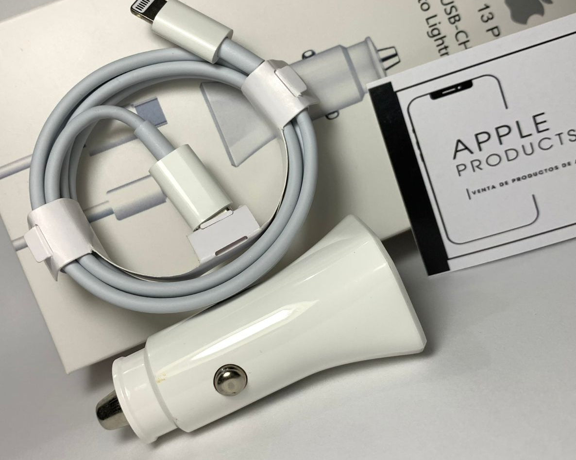 Cargador de carga rápida para automóvil estilo Apple con puerto USB-C y cable Lightning o Tipo C – Apple Products